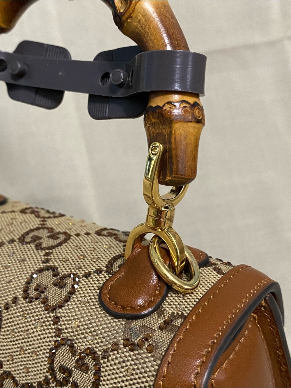 Mini Gucci Bamboo 1947 Top Handle Bag Crystal Embellished GG Canvas - Picture 13 of 16